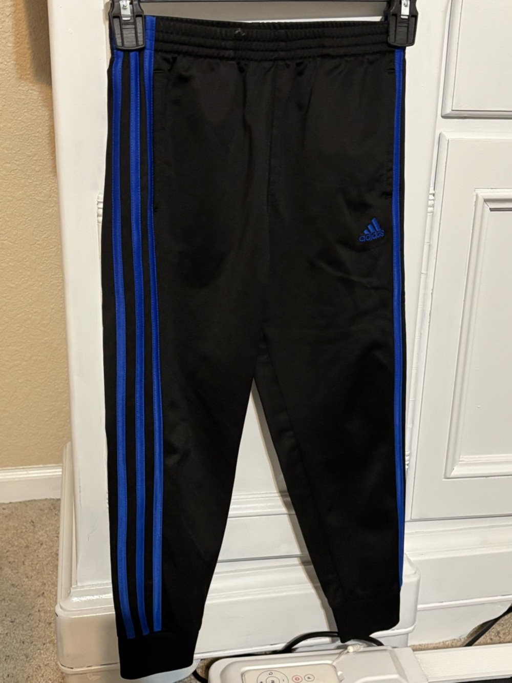 adidas Black Joggers with Blue Side Stripes